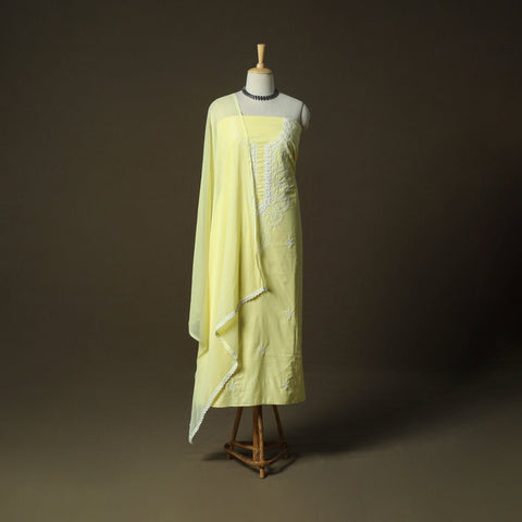 Lucknowi hand embroidered cotton chikankari 3pc unstitched