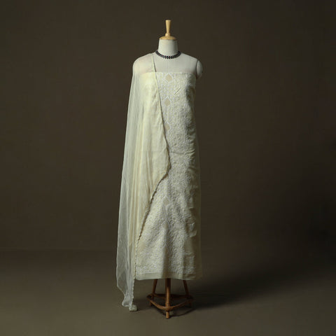 Lucknowi hand embroidered cotton chikankari 3pc unstitched
