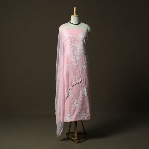 Lucknowi hand embroidered cotton chikankari 3pc unstitched