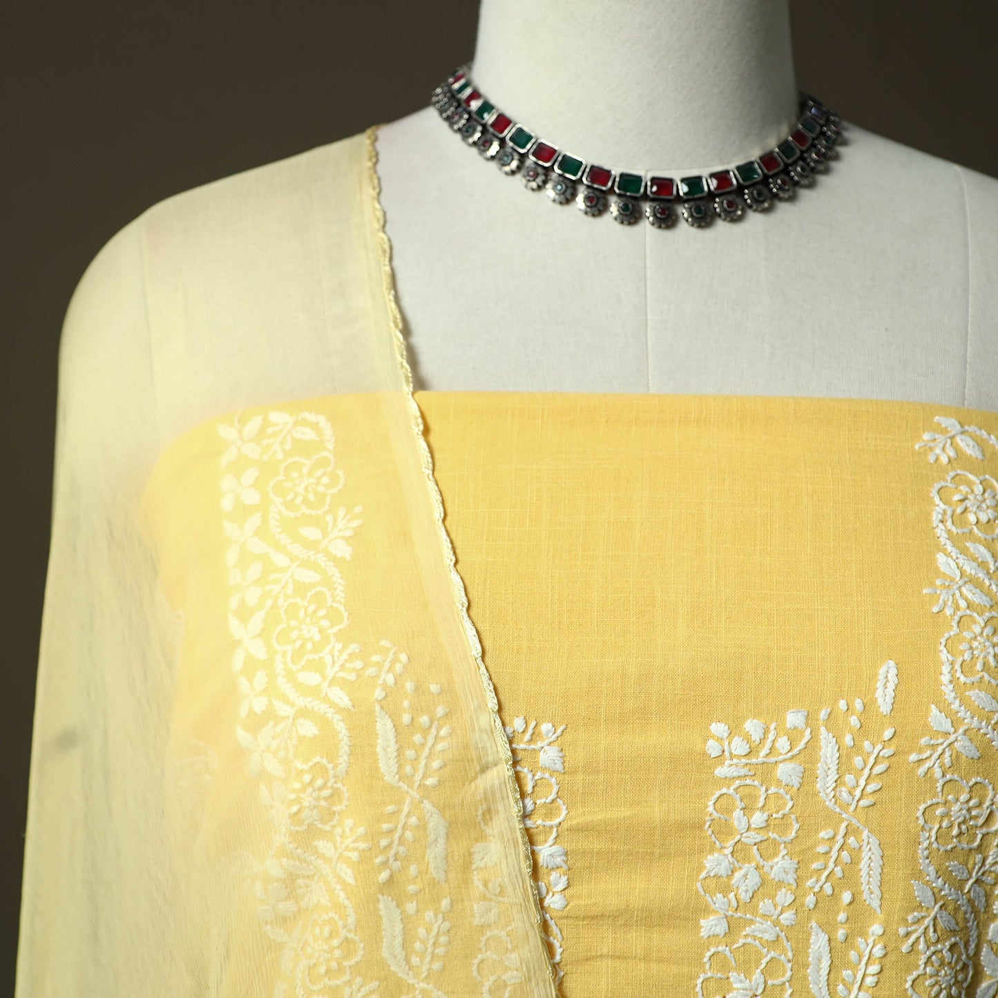 Lucknowi hand embroidered cotton chikankari 3pc unstitched