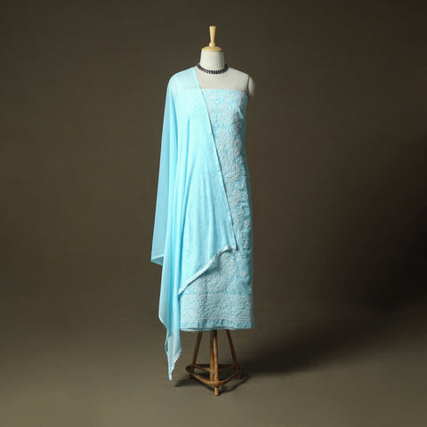 Lucknowi hand embroidered cotton chikankari 3pc unstitched