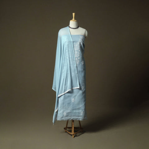 Lucknowi hand embroidered cotton chikankari 3pc unstitched