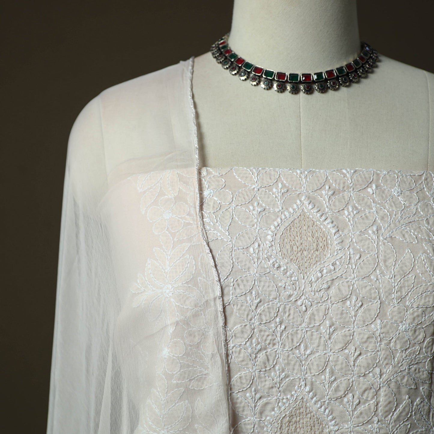 Lucknowi hand embroidered cotton chikankari 3pc unstitched