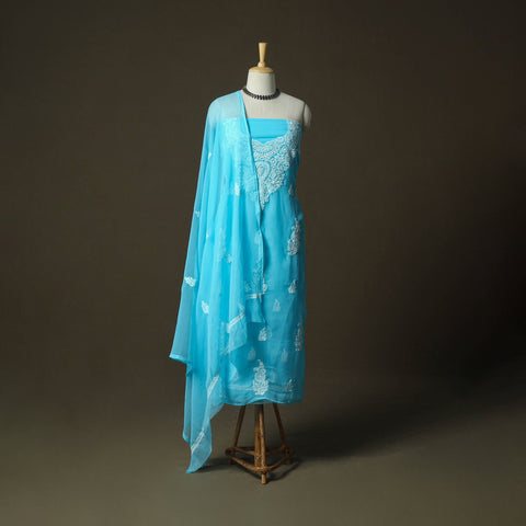 Lucknowi hand embroidered georgette chikankari 3pc