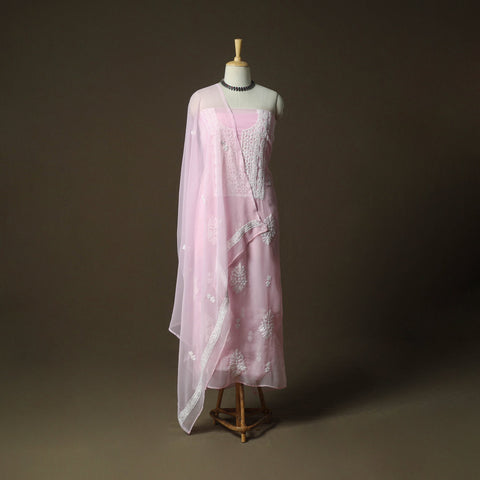 Lucknowi hand embroidered georgette chikankari 3pc