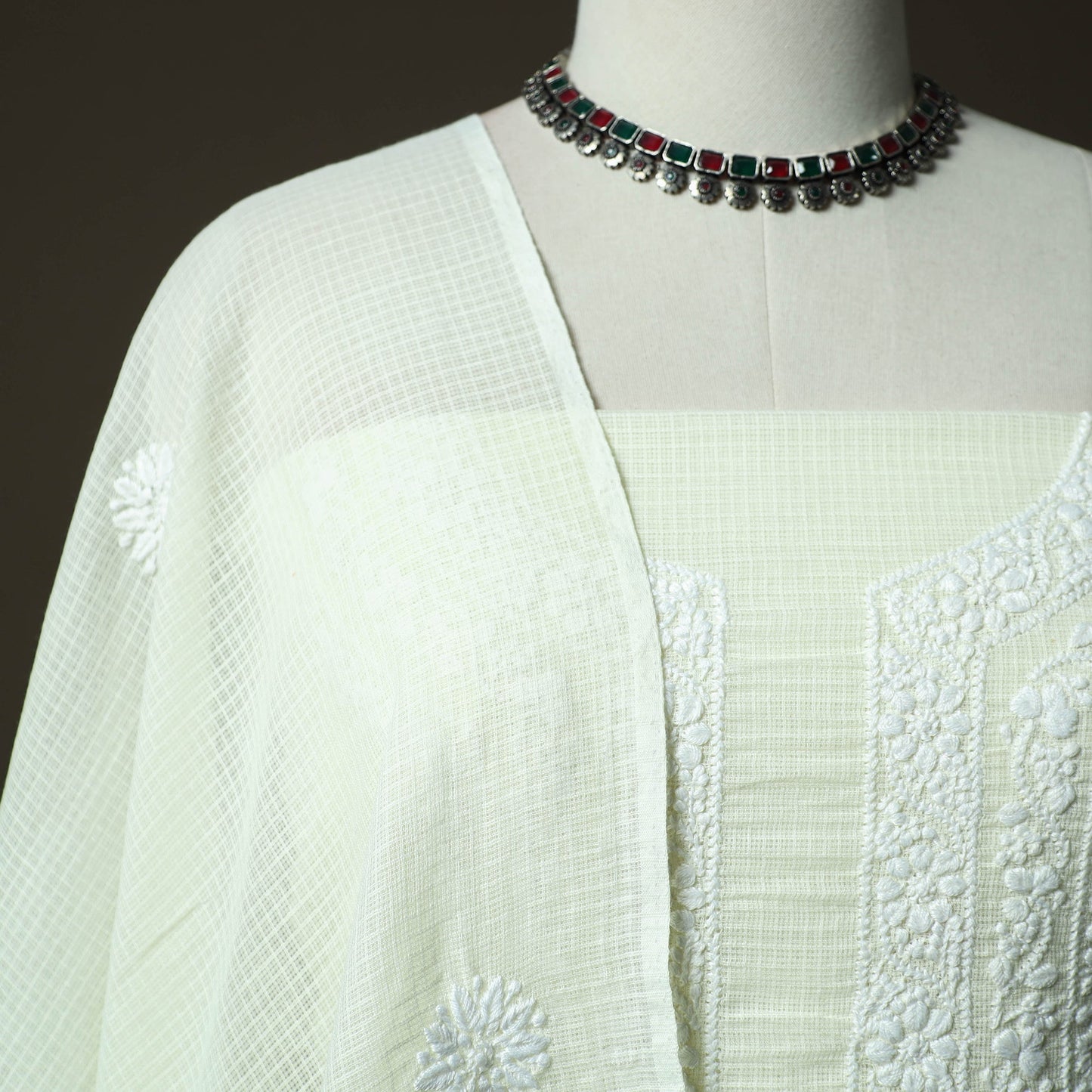 Lucknowi hand embroidered kota doria cotton chikankari 2pc