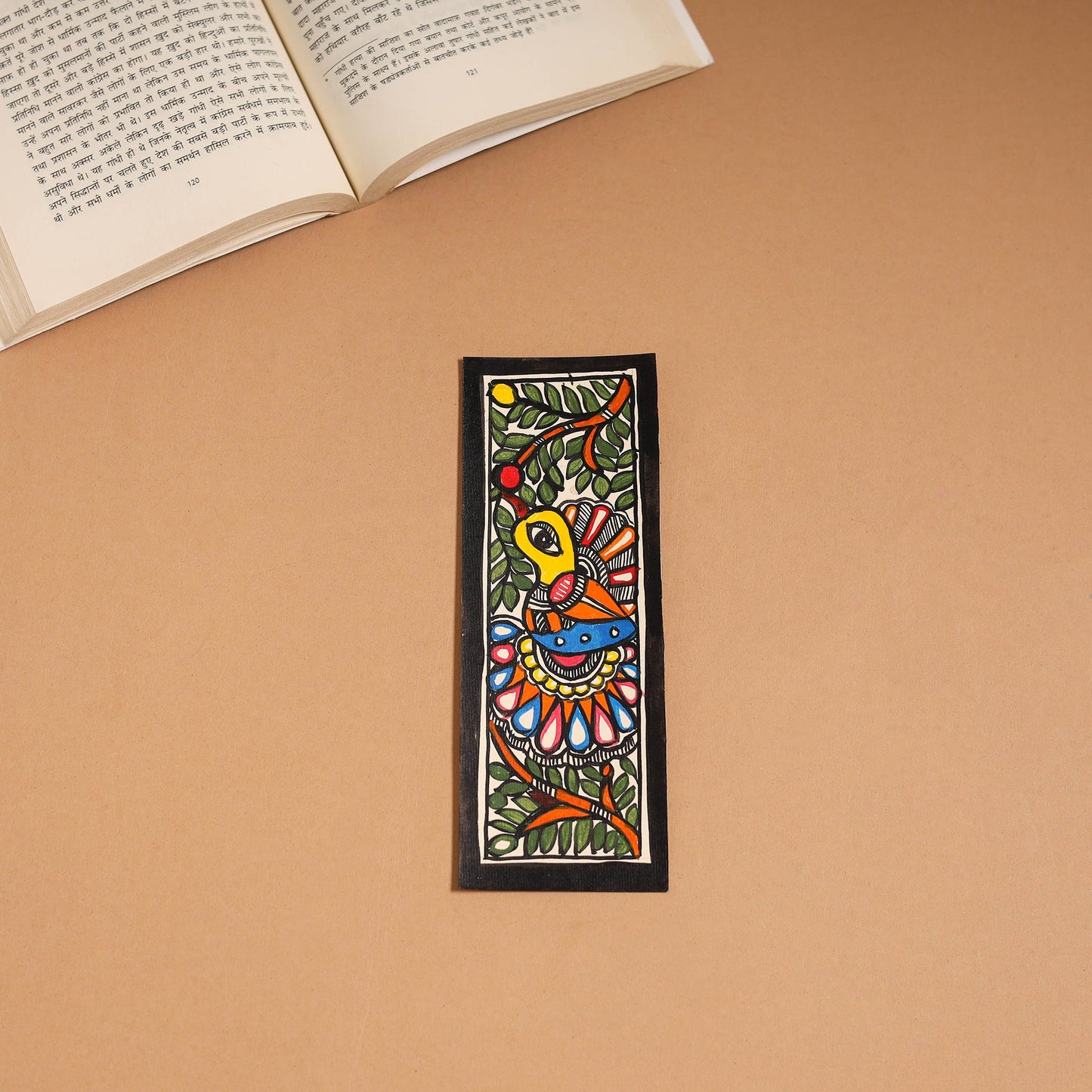 Madhubani handpainted bookmark (7 x 2 in) 02 - handcrafted