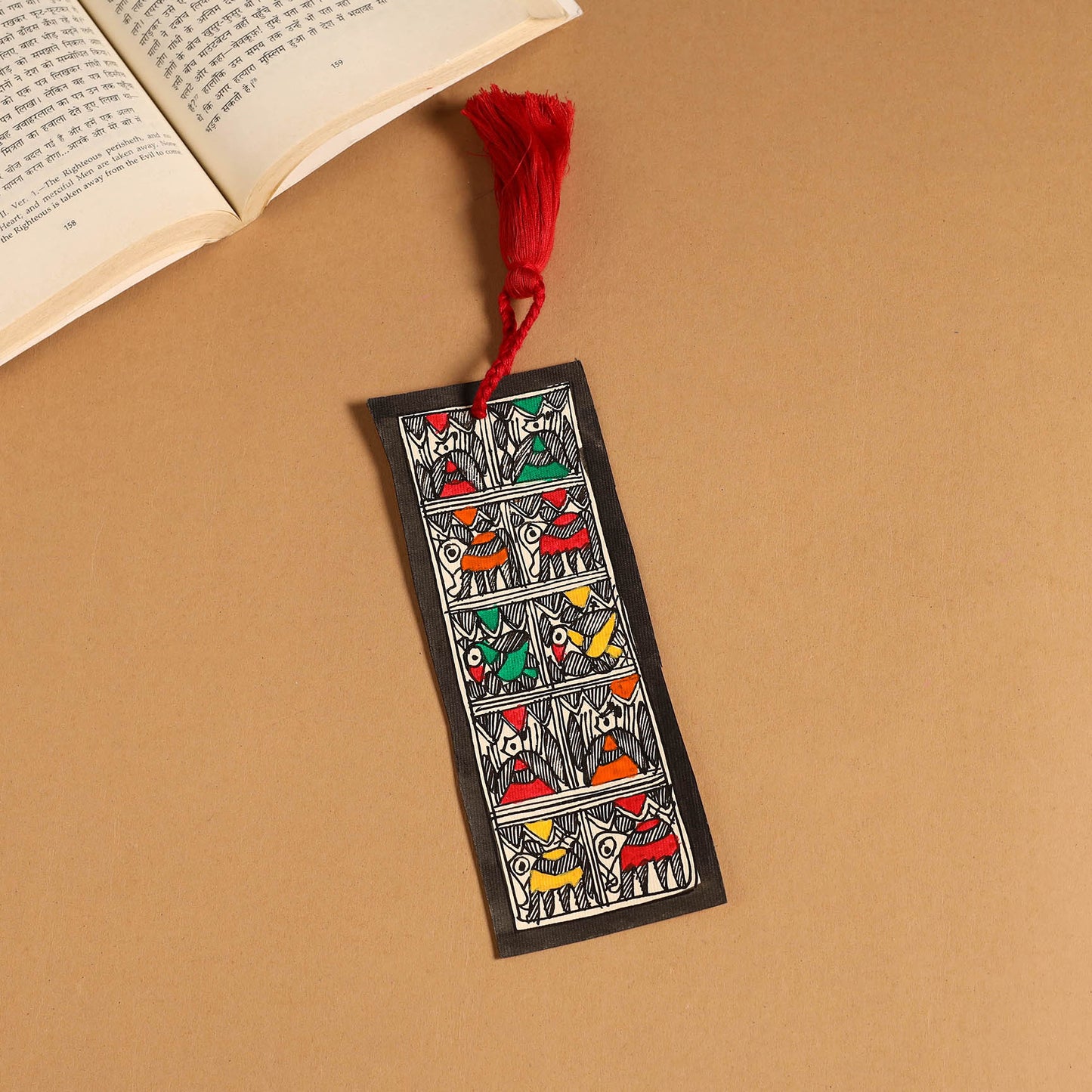Madhubani handpainted bookmark with tassel 27 - handcrafted