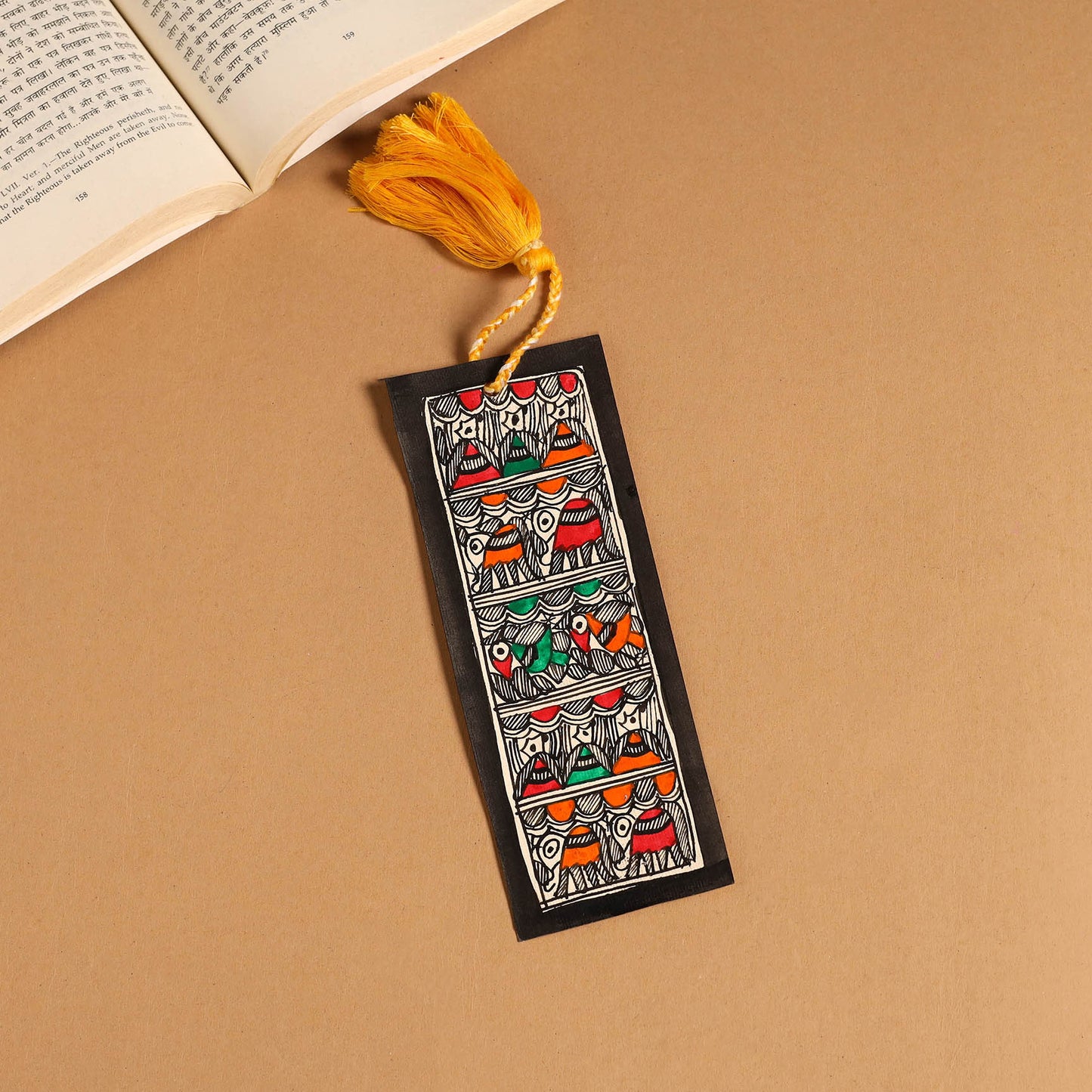 Madhubani handpainted bookmark with tassel 36 - handcrafted