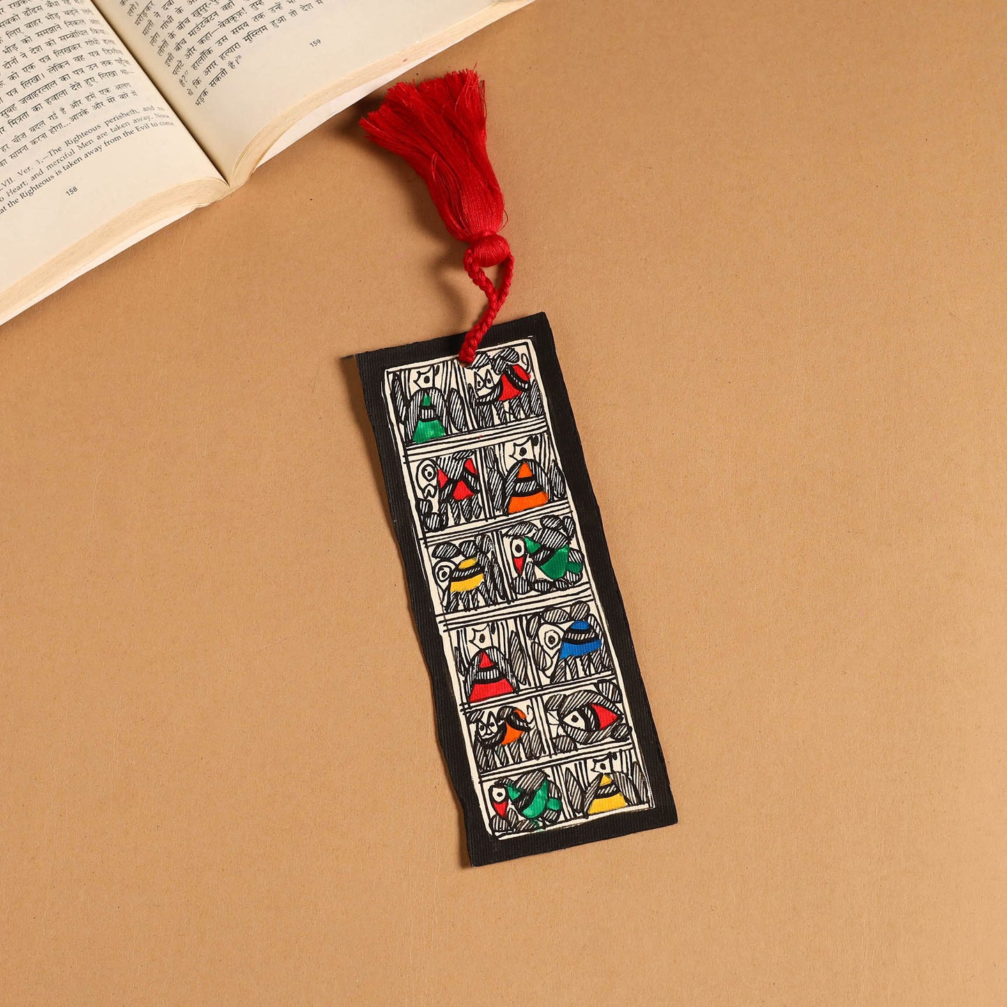 Madhubani handpainted bookmark with tassel 45 - handcrafted