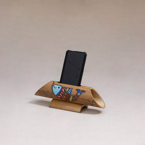 Madhubani handpainted hand carved natural bamboo wood phone