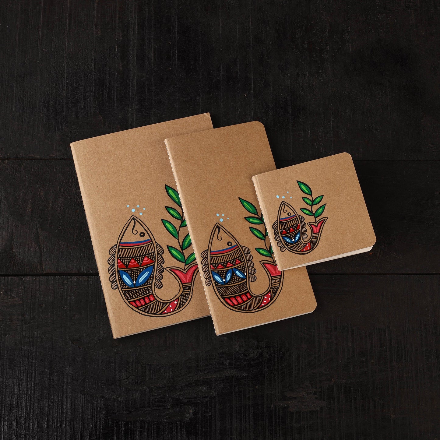 Madhubani handpainted handmade paper diaries (set of 3) 11