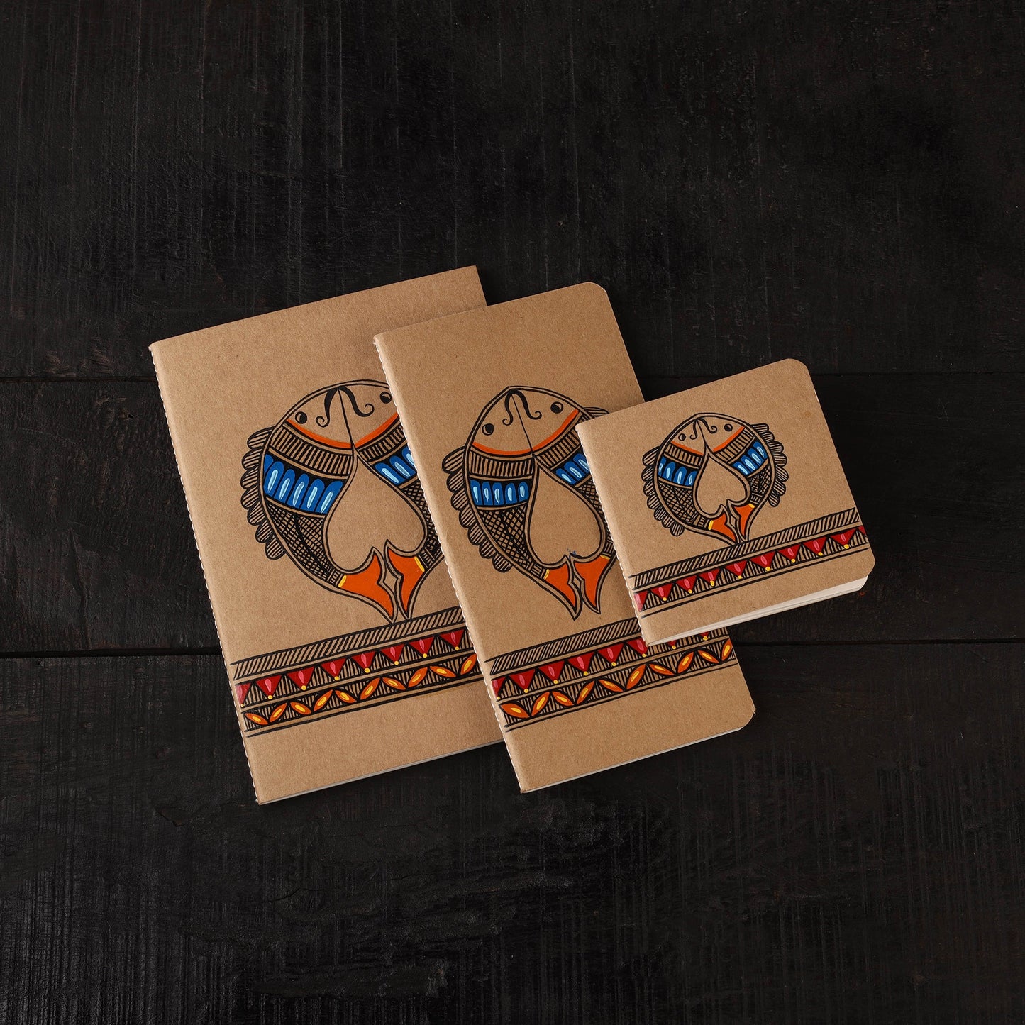 Madhubani handpainted handmade paper diaries (set of 3) 15