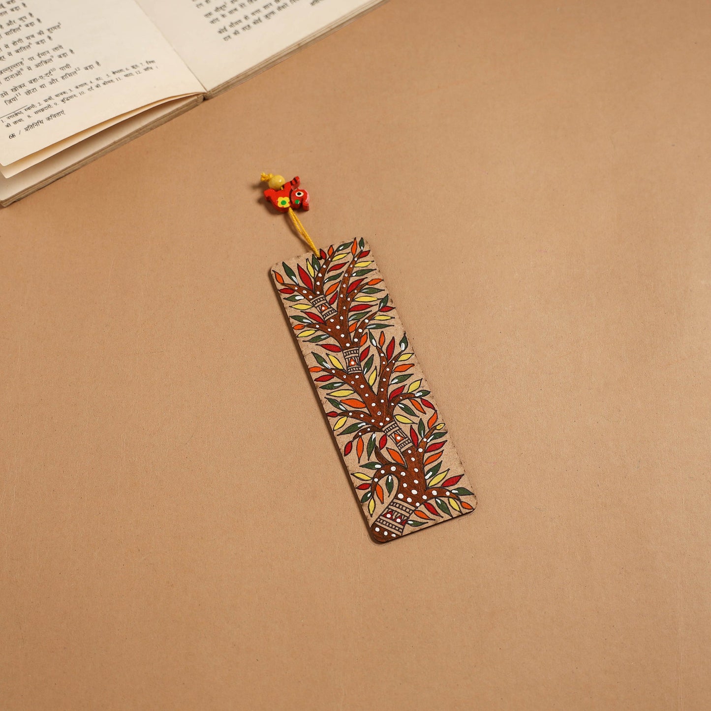 Madhubani handpainted wooden bookmark 08 - handcrafted