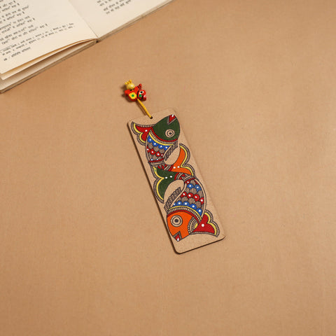 Madhubani handpainted wooden bookmark 29 - handcrafted