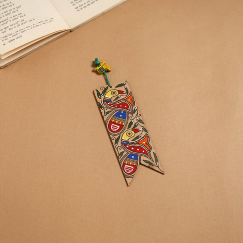 Madhubani handpainted wooden bookmark 30 - handcrafted