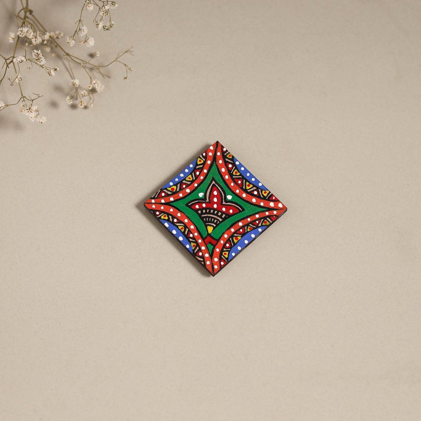 Madhubani handpainted wooden magnet 01 - handcrafted