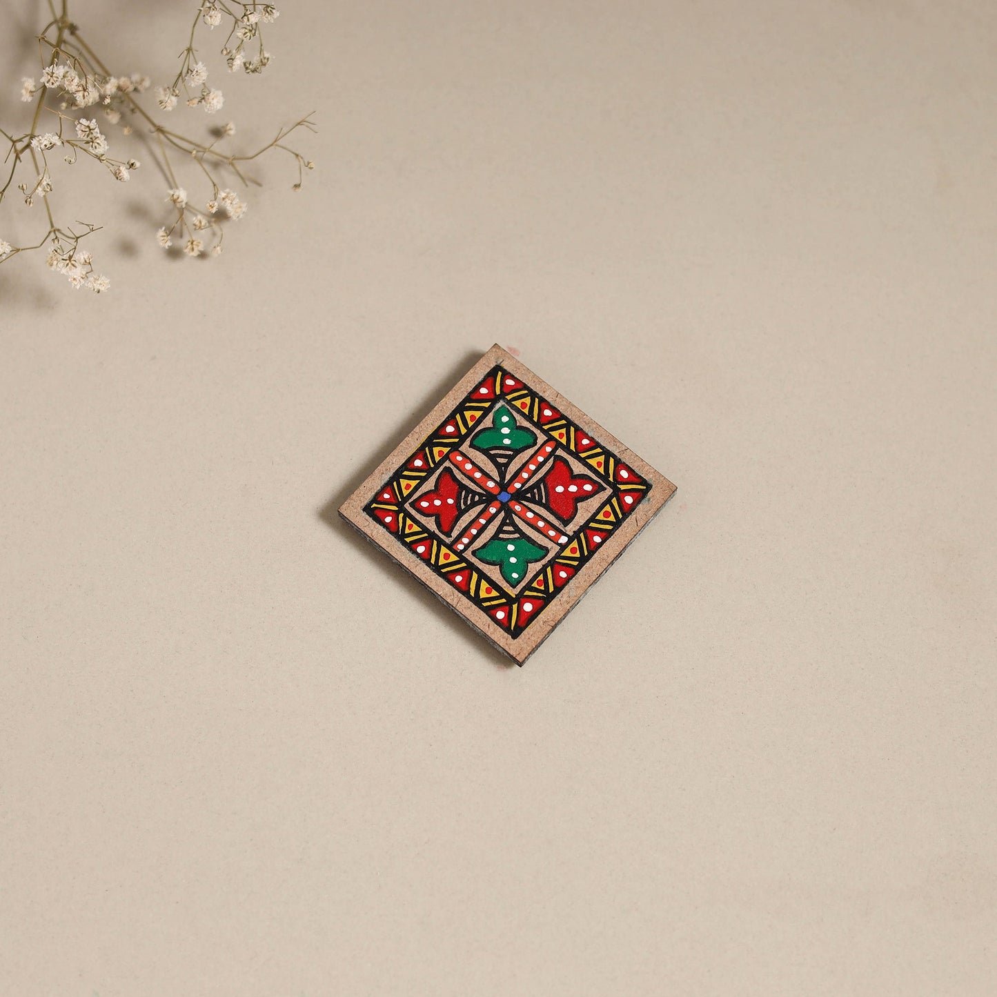 Madhubani handpainted wooden magnet 02 - handcrafted