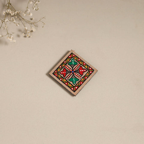 Madhubani handpainted wooden magnet 02 - handcrafted