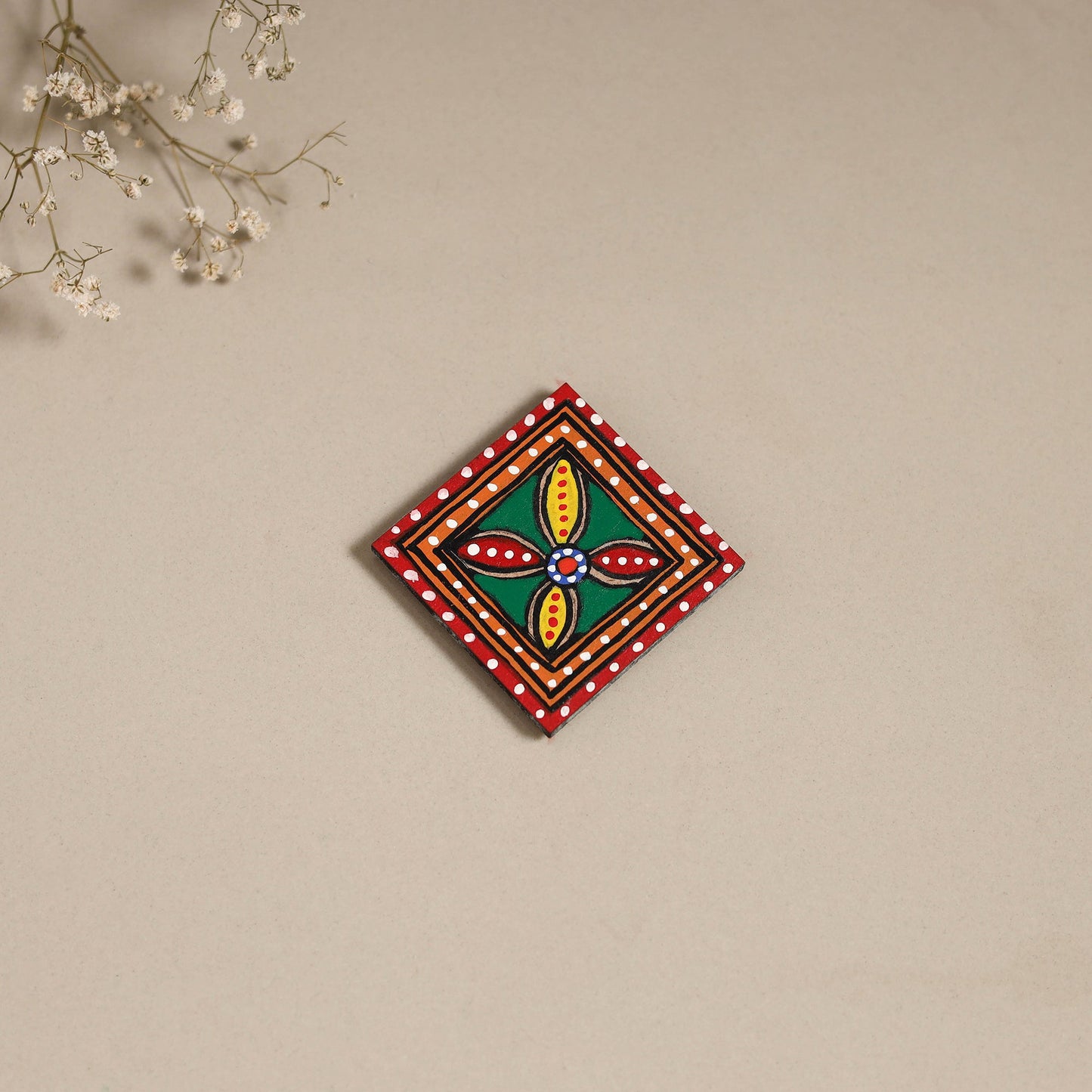 Madhubani handpainted wooden magnet 03 - handcrafted