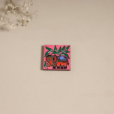 Madhubani handpainted wooden magnet 08 - handcrafted