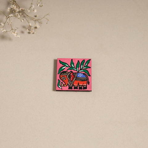 Madhubani handpainted wooden magnet 08 - handcrafted