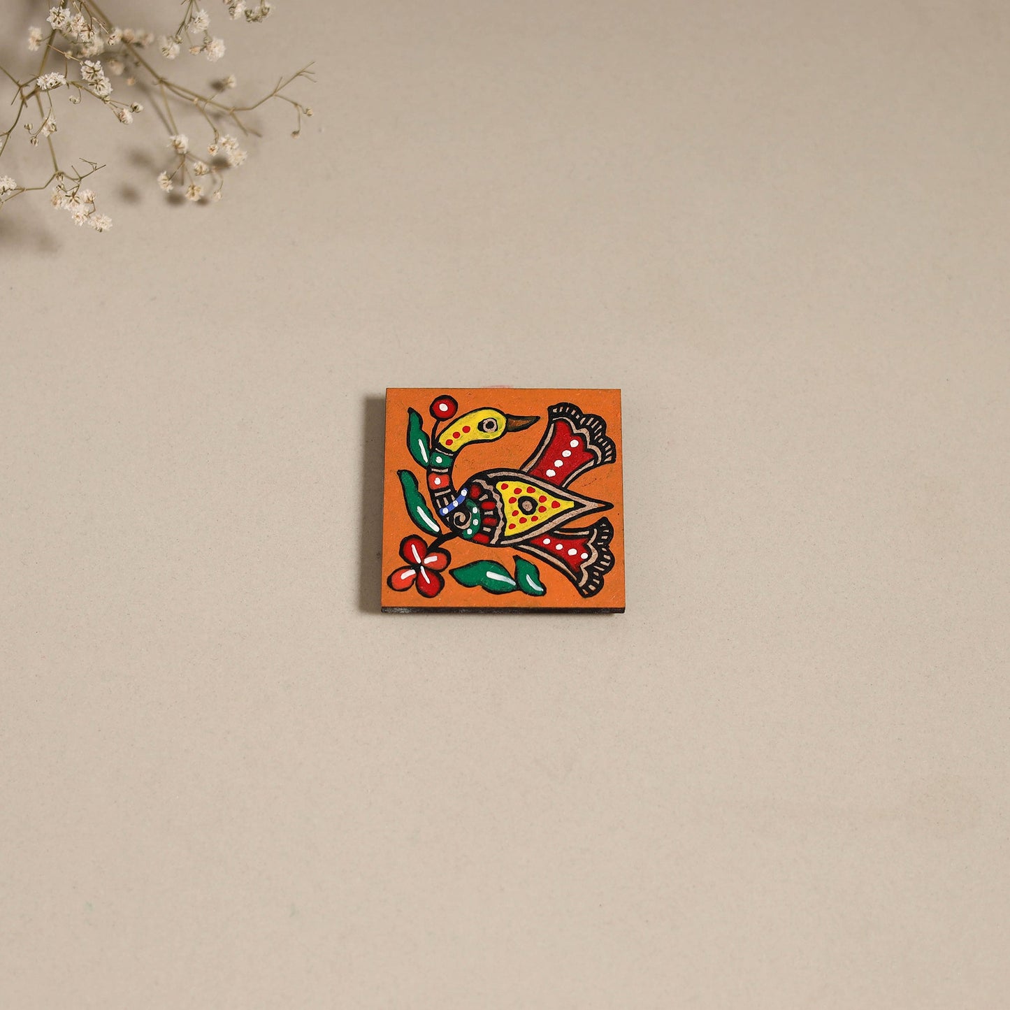 Madhubani handpainted wooden magnet 09 - handcrafted
