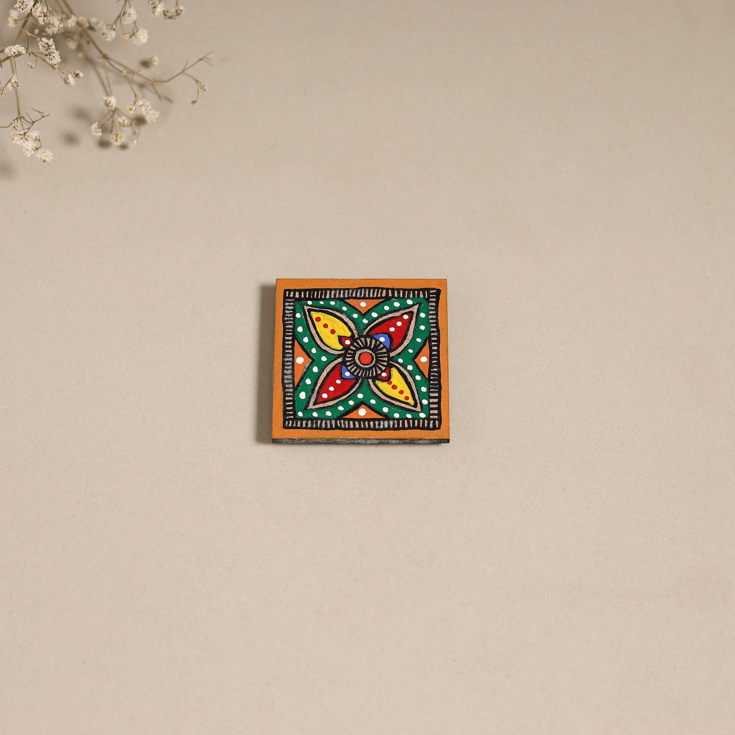 Madhubani handpainted wooden magnet 10 - handcrafted