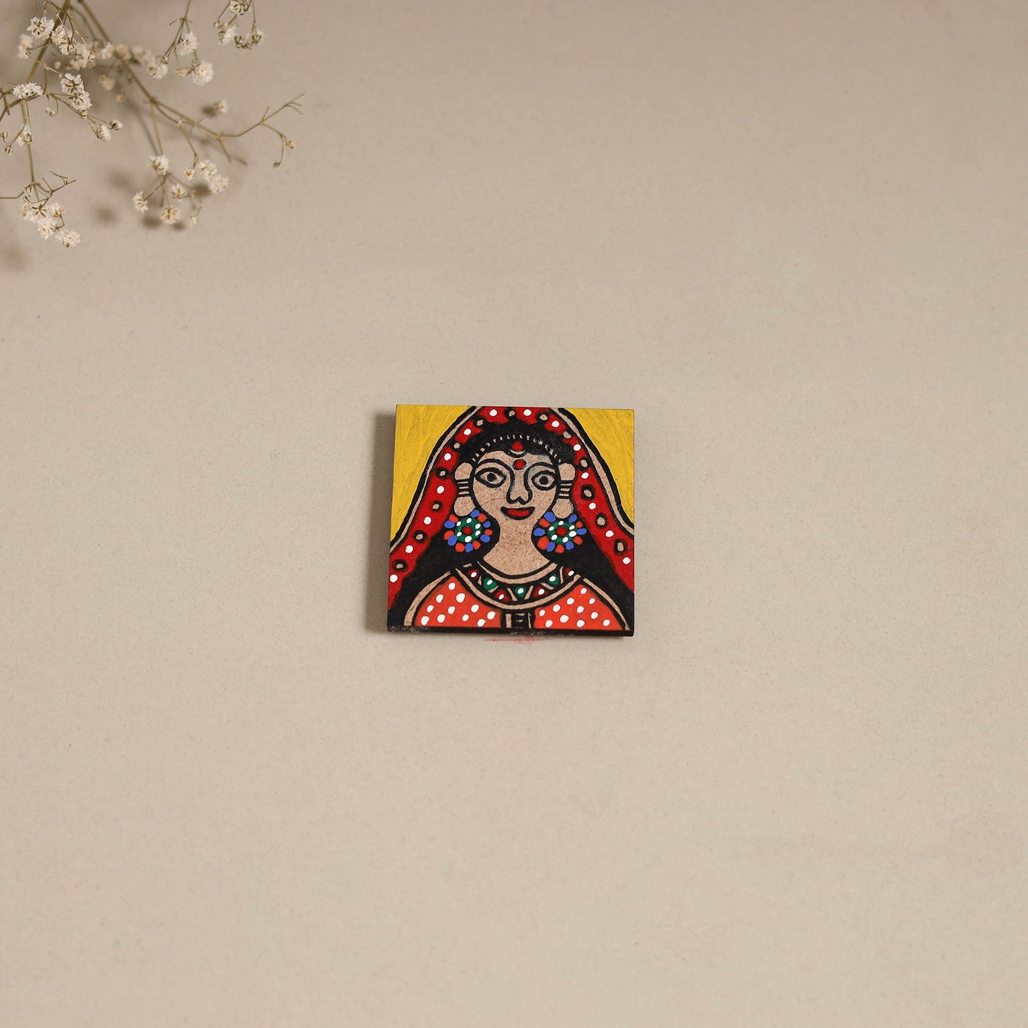 Madhubani handpainted wooden magnet 12 - handcrafted