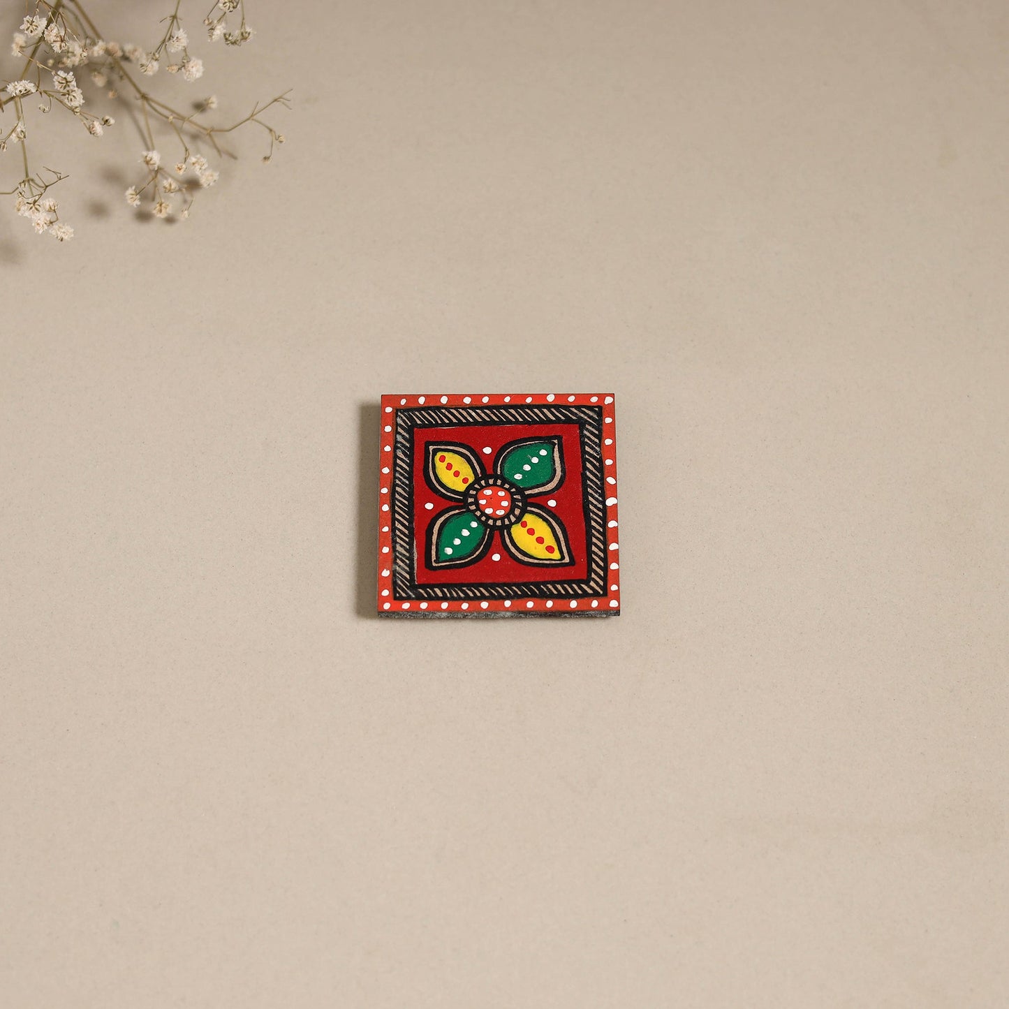 Madhubani handpainted wooden magnet 13 - handcrafted