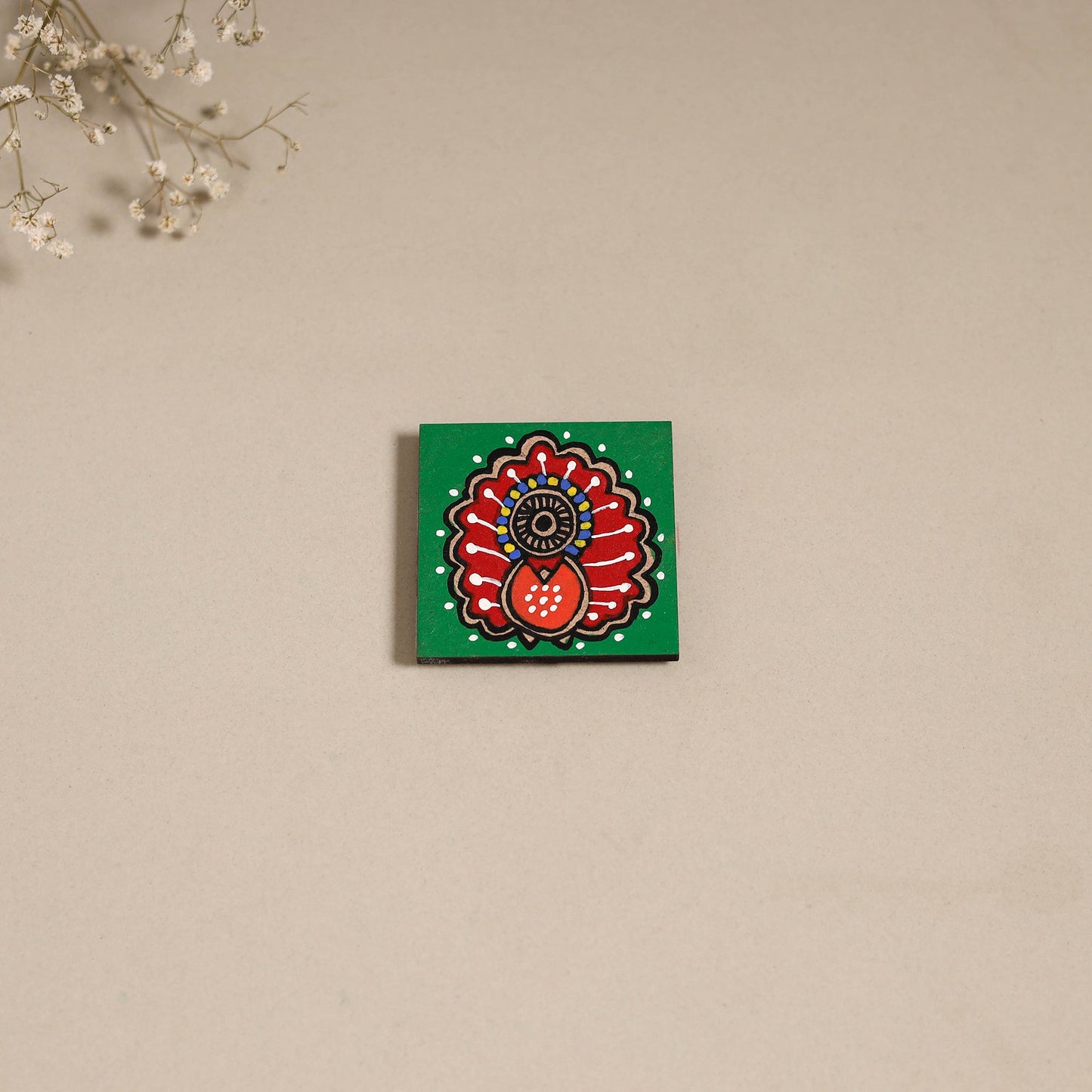 Madhubani handpainted wooden magnet 17 - handcrafted