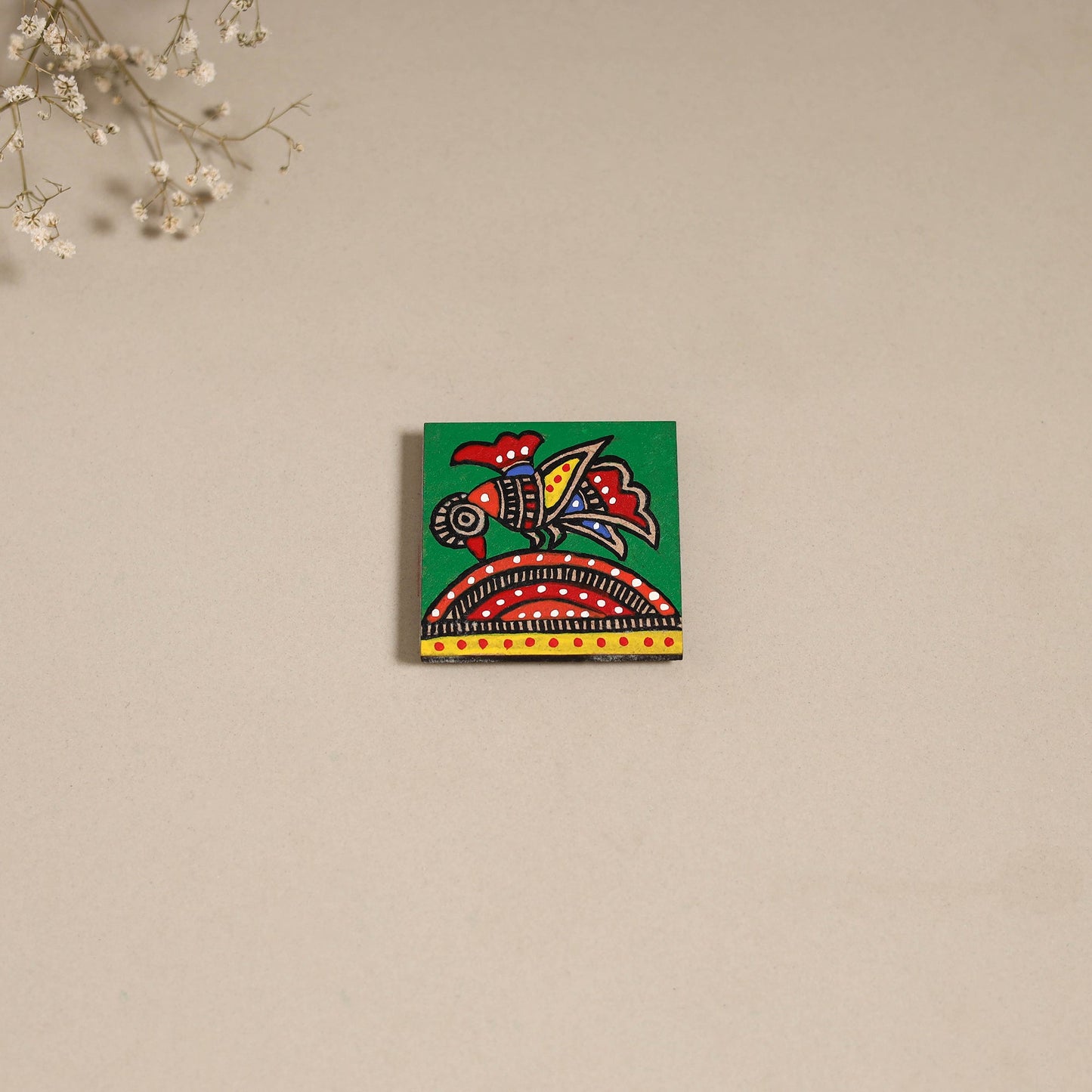 Madhubani handpainted wooden magnet 19 - handcrafted