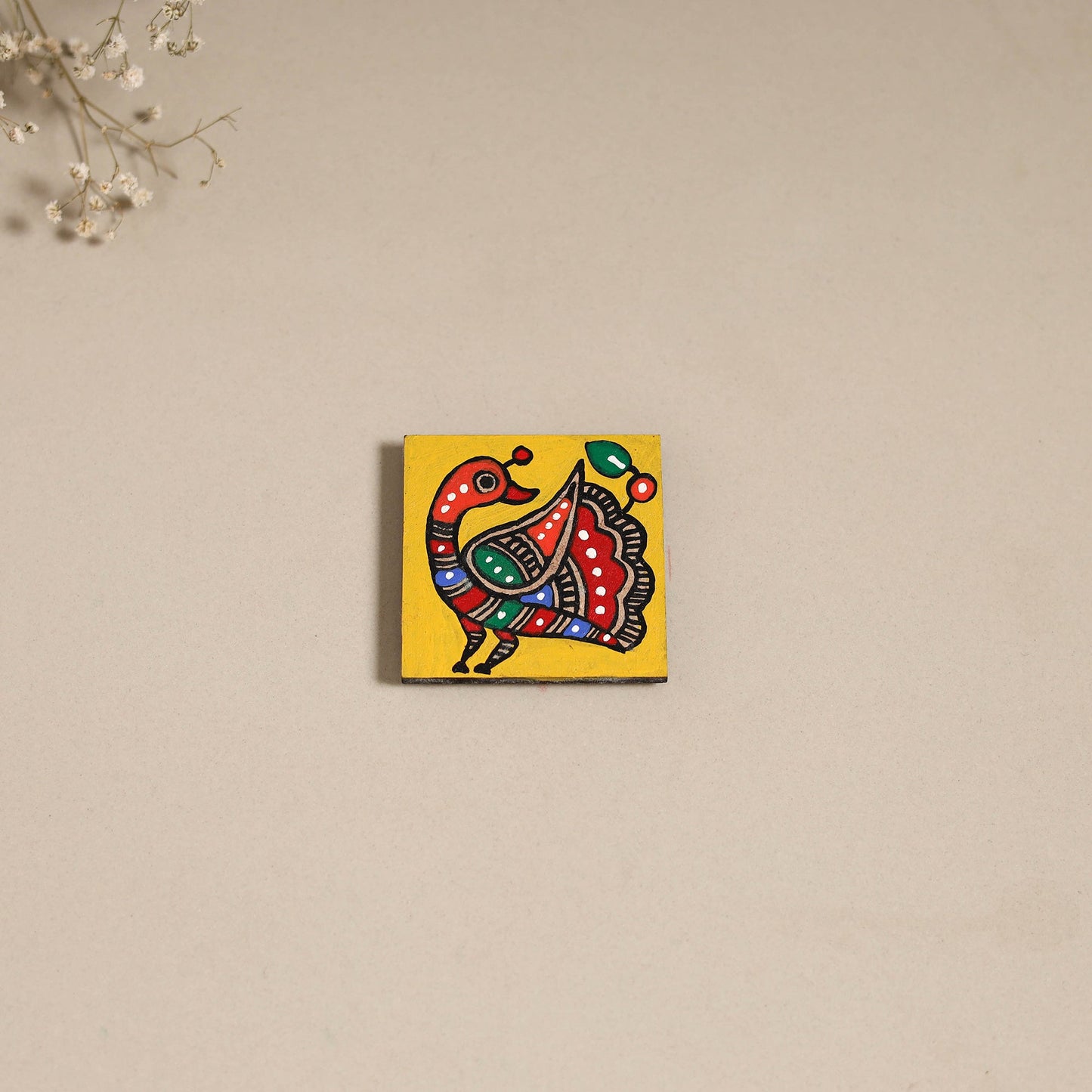 Madhubani handpainted wooden magnet 22 - handcrafted