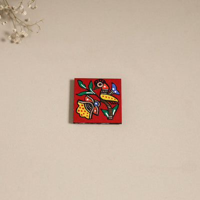 Madhubani handpainted wooden magnet 25 - handcrafted