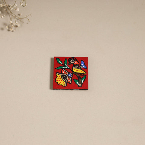Madhubani handpainted wooden magnet 25 - handcrafted