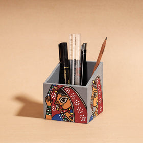  Madhubani Handpainted Wooden Pen Stand 