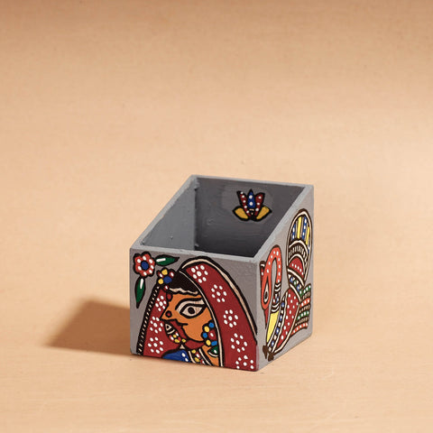  Madhubani Handpainted Wooden Pen Stand 