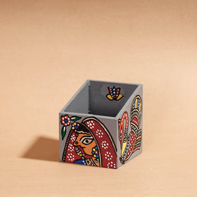  Madhubani Handpainted Wooden Pen Stand 