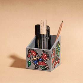  Madhubani Handpainted Wooden Pen Stand 