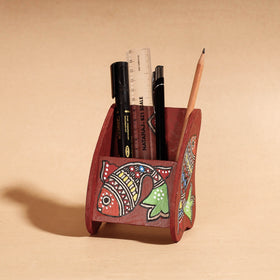  Madhubani Handpainted Wooden Pen Stand 