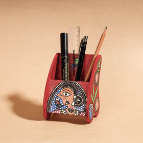  Madhubani Handpainted Wooden Pen Stand 