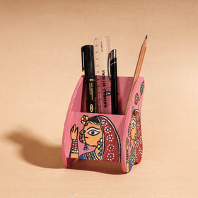  Madhubani Handpainted Wooden Pen Stand 
