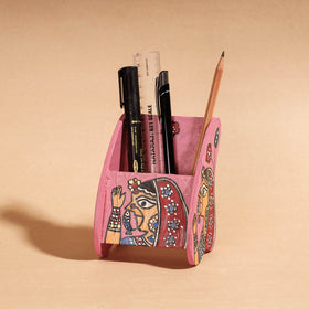 Madhubani Handpainted Wooden Pen Stand 