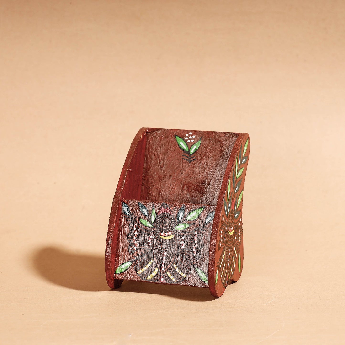  Madhubani Handpainted Wooden Pen Stand 