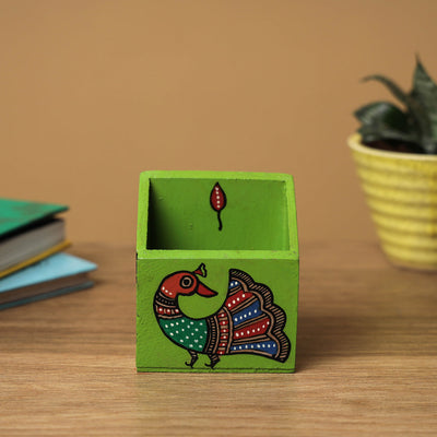  Madhubani Handpainted Wooden Pen Stand 