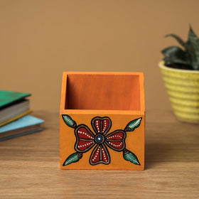  Madhubani Handpainted Wooden Pen Stand 