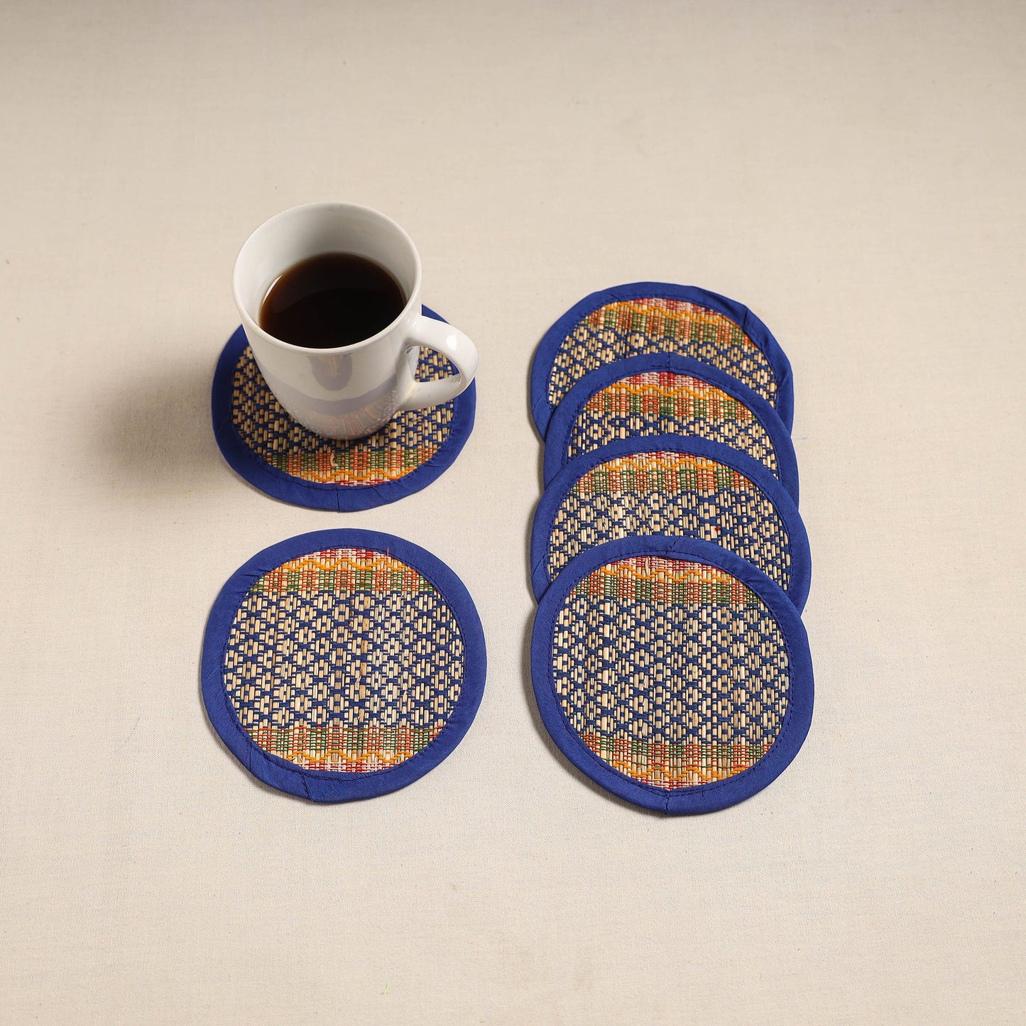 Madur grass round coaster of midnapore (set 6) 01