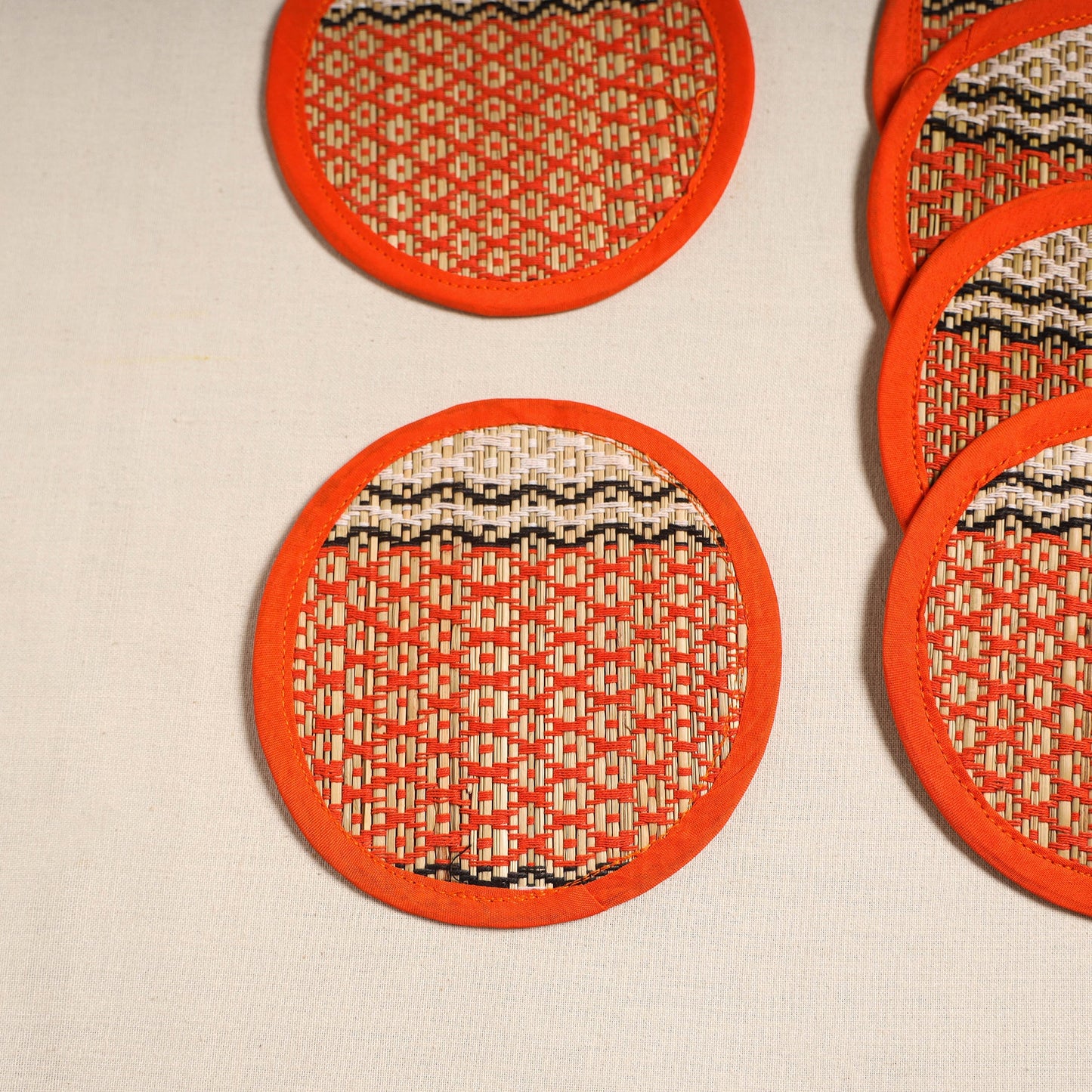 Madur grass round coaster of midnapore (set 6) 03