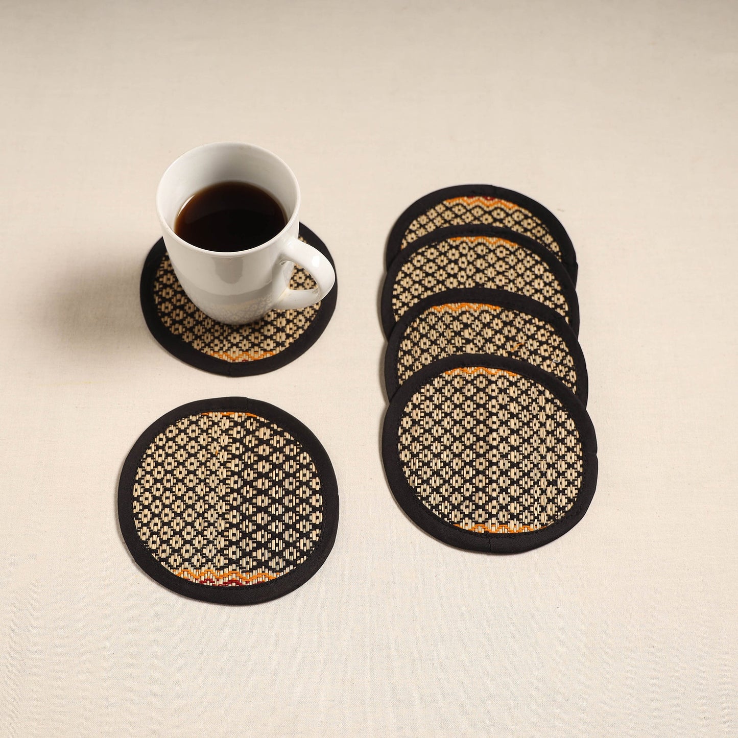 Madur grass round coaster of midnapore (set 6) 06