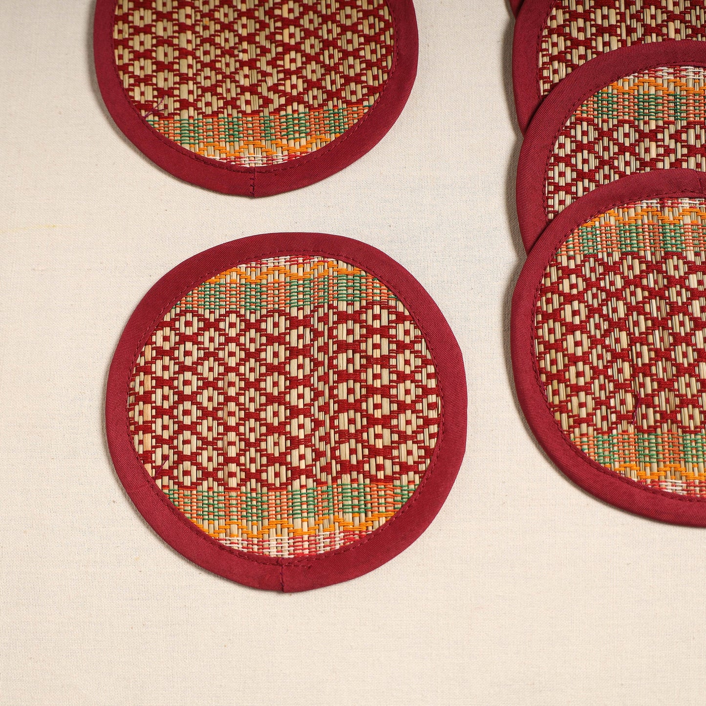 Madur grass round coaster of midnapore (set 6) 07